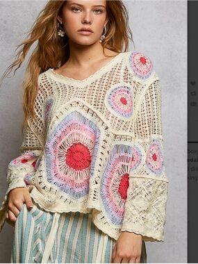 POL “ MELISSA “ POL V-NECK Crochet Top